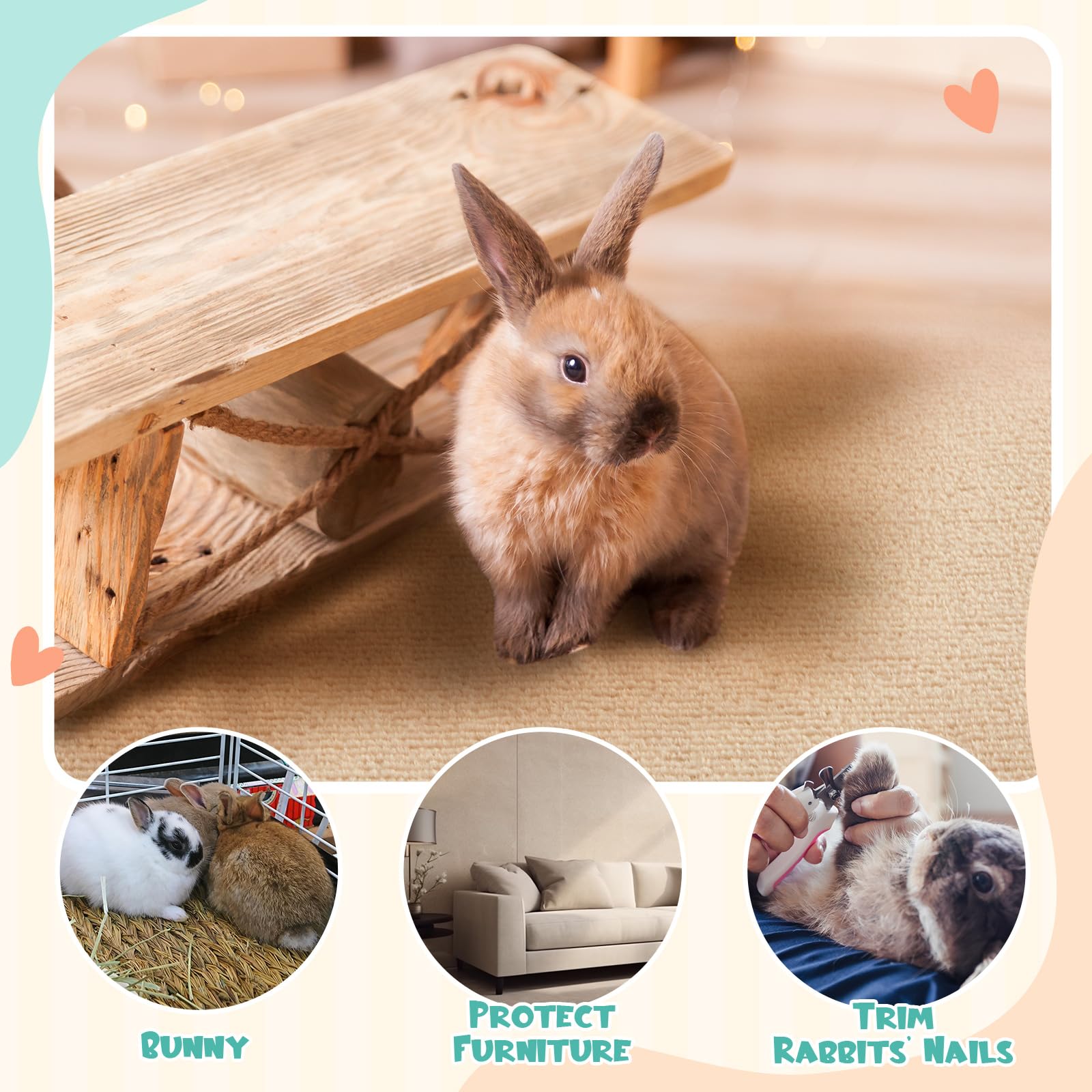 Maasechs tapis grattoir lapin limage dents, utile pour l’entretien.