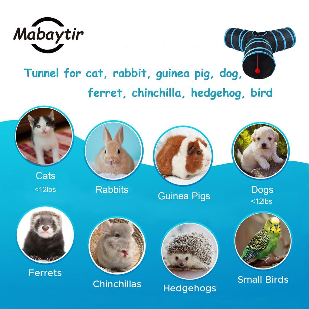 Mabaytir tunnel pour chats et petits animaux, idéal pour jeux en solo ou multi-animaux.