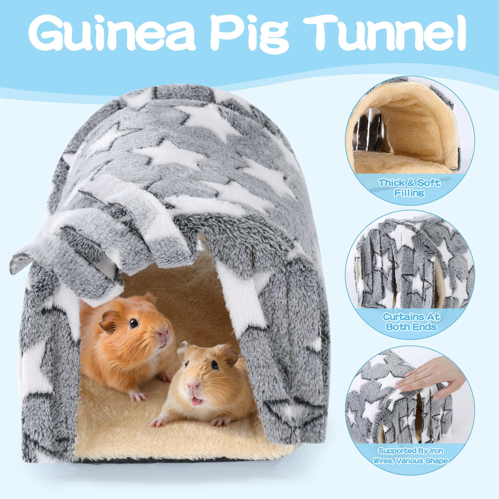 Tunnel-cachette cobaye gris avec rideaux pour ambiance intime et sécurisante.