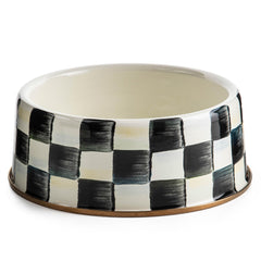 Bol MacKenzie-Childs pour animaux avec motif damier noir et blanc, durable et élégant
