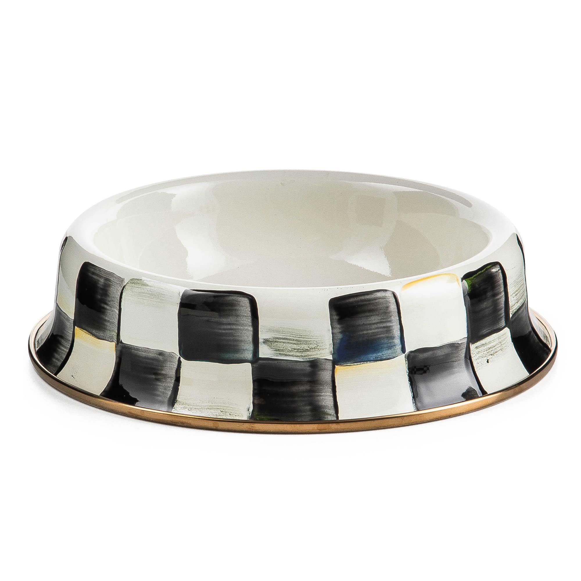 Bol MacKenzie-Childs avec motif Courtly Check, idéal pour nourriture ou eau.