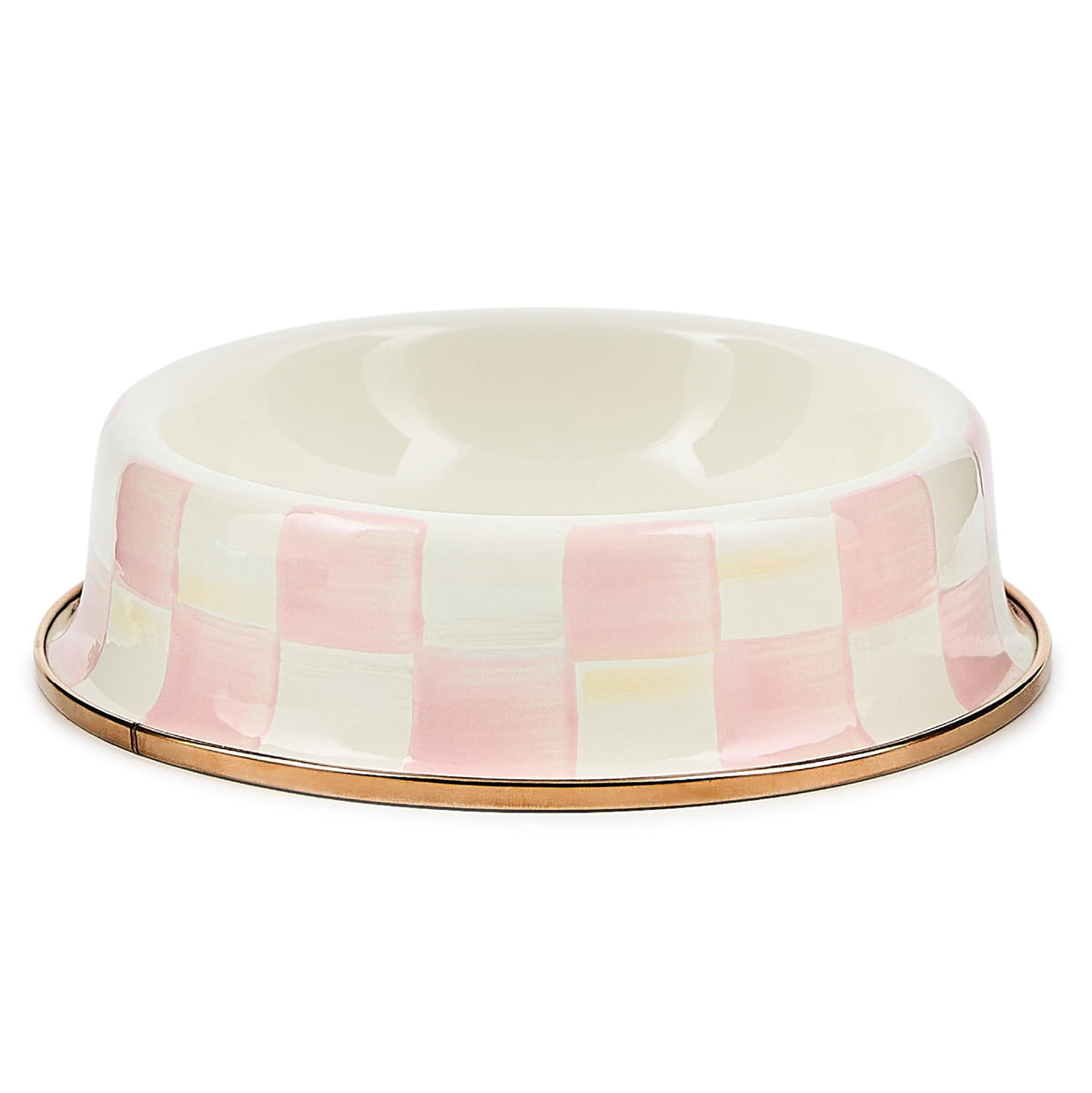 Bol en émail Mackenzie-Childs pour chat Rosy Check, élégant et durable.