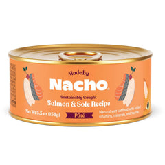 Pâté sans céréales Made by Nacho au saumon et sole, emballage pratique.