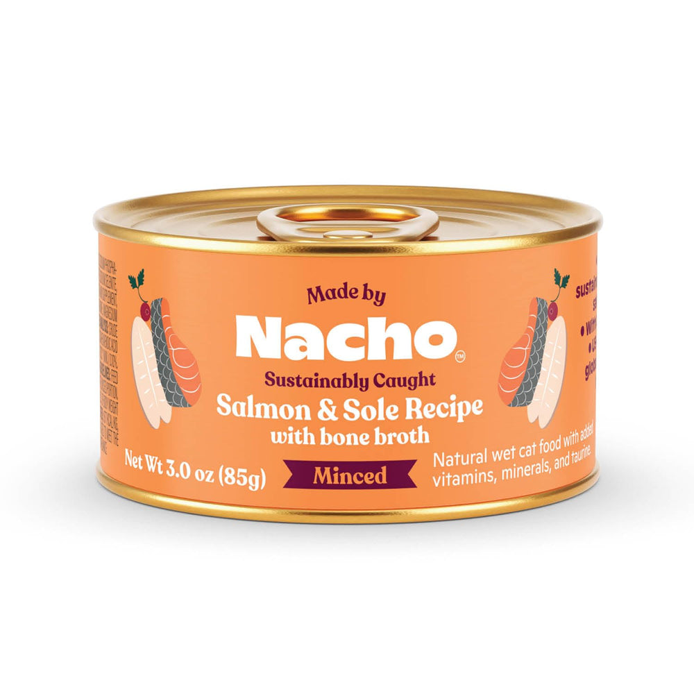 Made by Nacho : boîte saumon et sole, pâte lisse pour chats exigeants