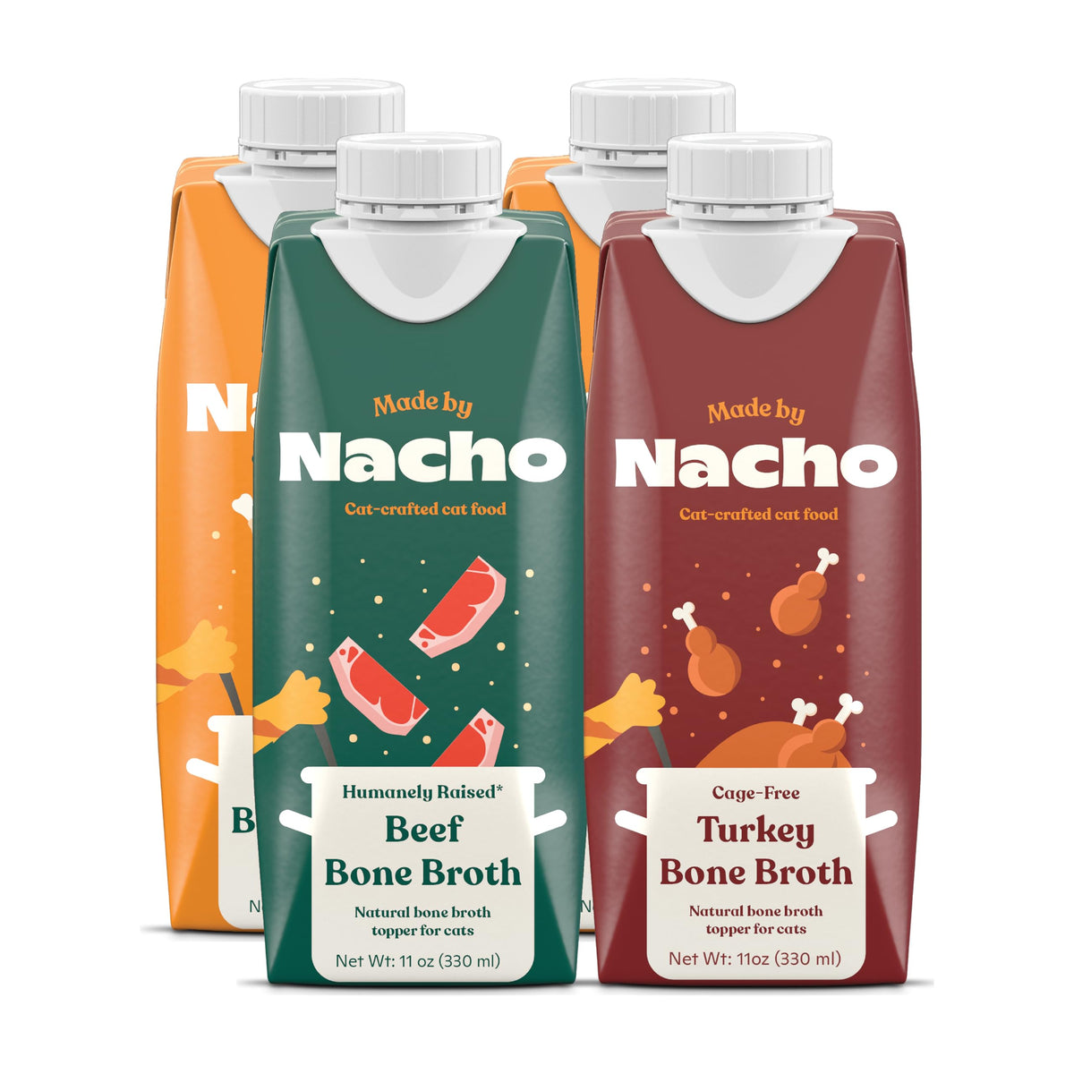 Emballage Made by Nacho bouillon d'os pour chat, pratique pour stocker.