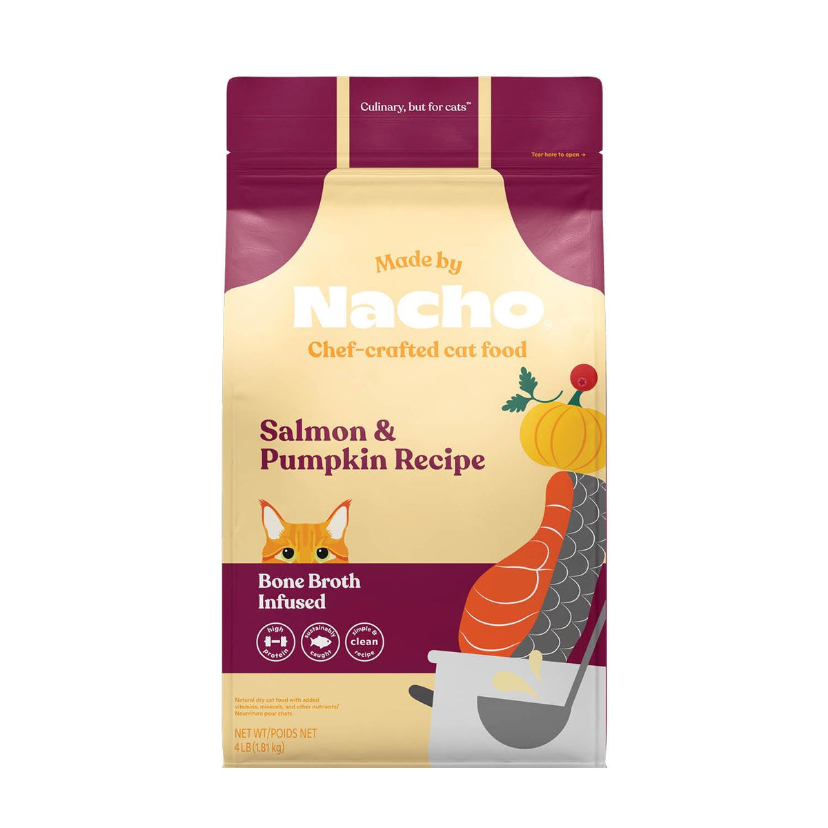 Made by Nacho croquettes chat saumon potiron : texture appétente pour chats.