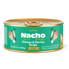 Made by Nacho pâté chat poulet hareng, texture soyeuse; hydratation possible.