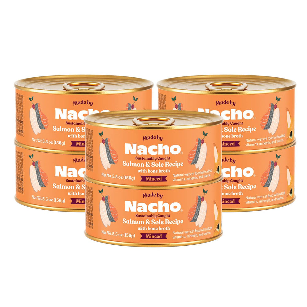 Made by Nacho pâté saumon et sole sans céréales, texture lisse et appétissante.