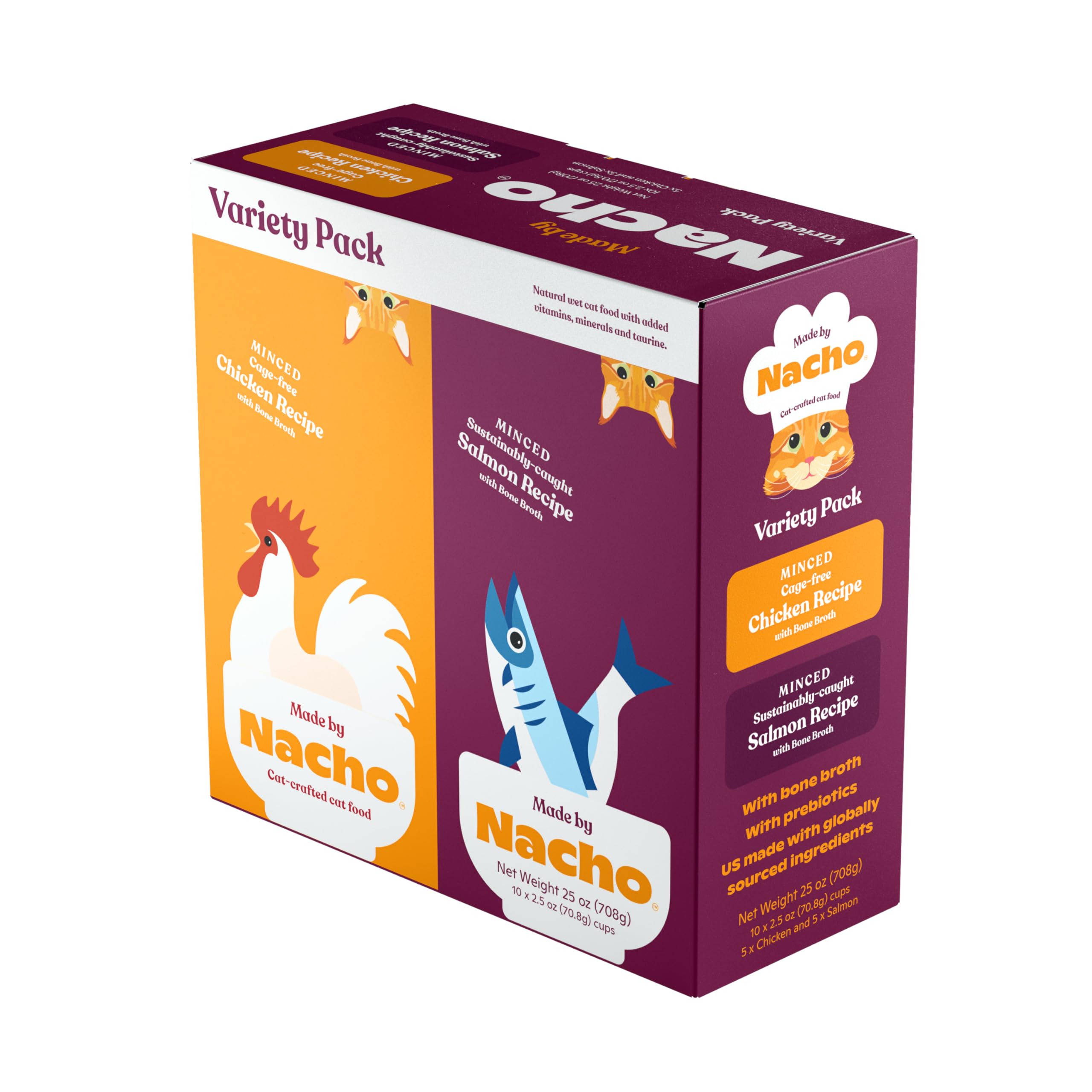 Made by Nacho poulet haché dans bouillon d'os – texture savoureuse et hydratation pratique.
