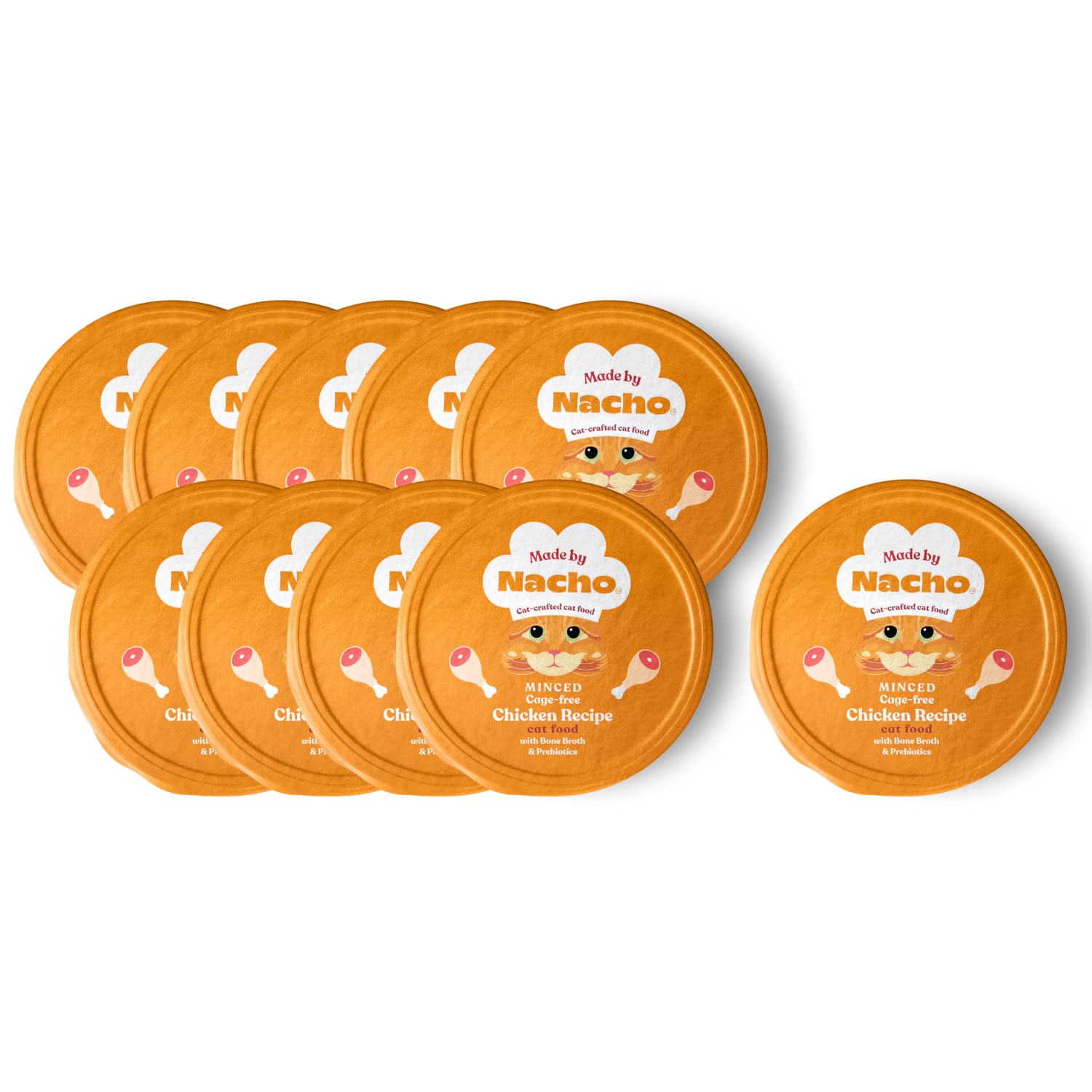 Made by Nacho poulet haché dans bouillon d'os, pack 10 cuves, hydratation.