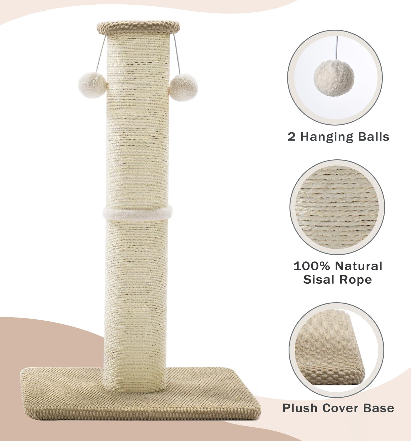 Boules suspendues interactives au sommet pour stimuler le jeu.