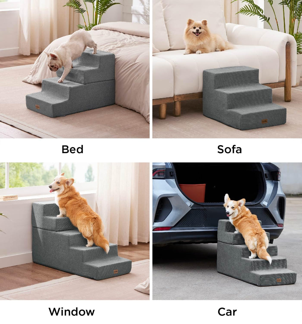 Made4Pets escalier 4-marches pour canapé gris, stabilité et traction garanties.