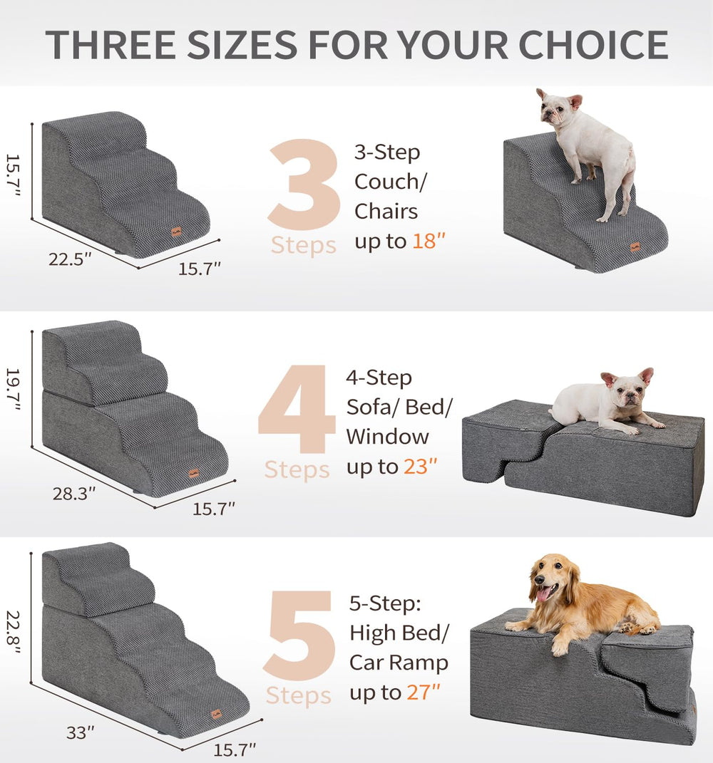 Made4Pets escaliers-lit-haut-gris, stabilité et traction sécurisée sur tous les sols.
