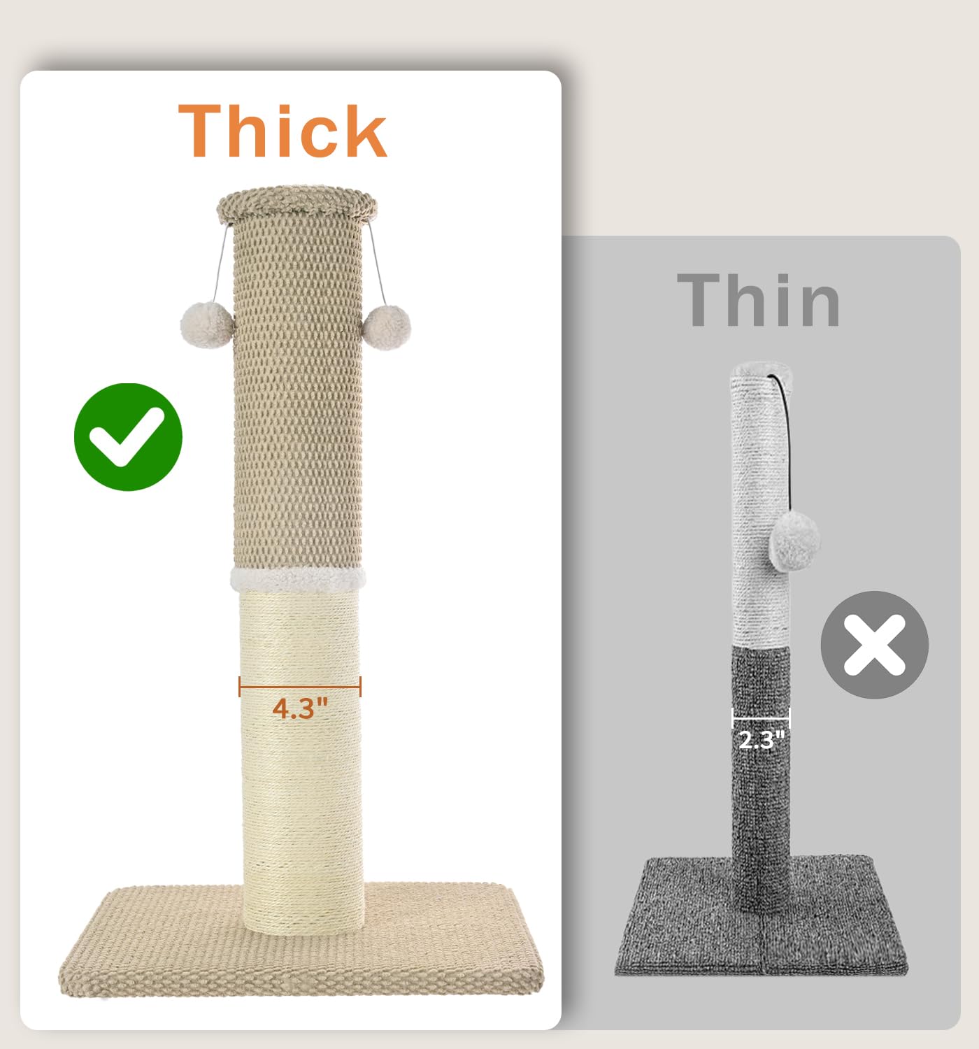 Made4Pets poteau chat sisal naturel wrap, surface de grattage durable.