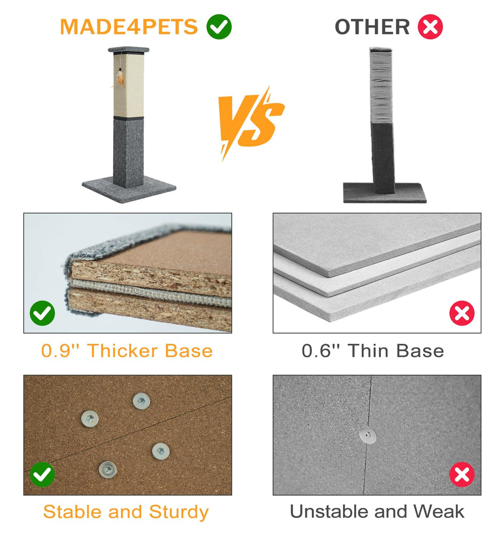 Poteau double matière: sisal en haut et tapis en bas.