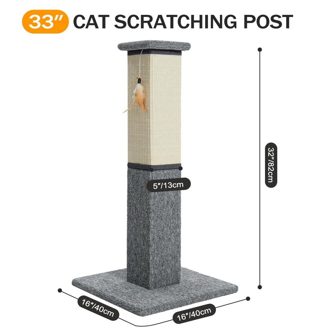 Poteau Made4Pets 32 po, tapis beige et base stable.