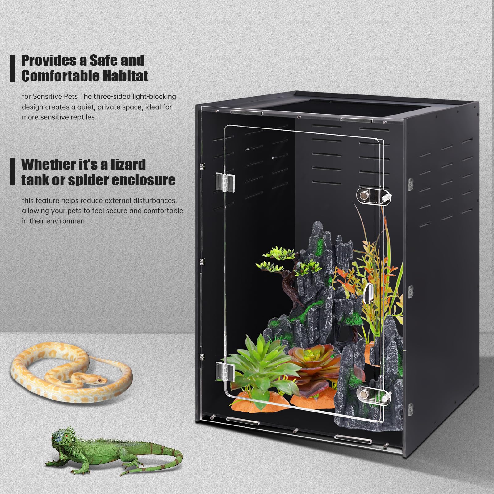 Maïyuolg terrarium 16x16x25 — porte frontale pratique pour nourrir et nettoyer