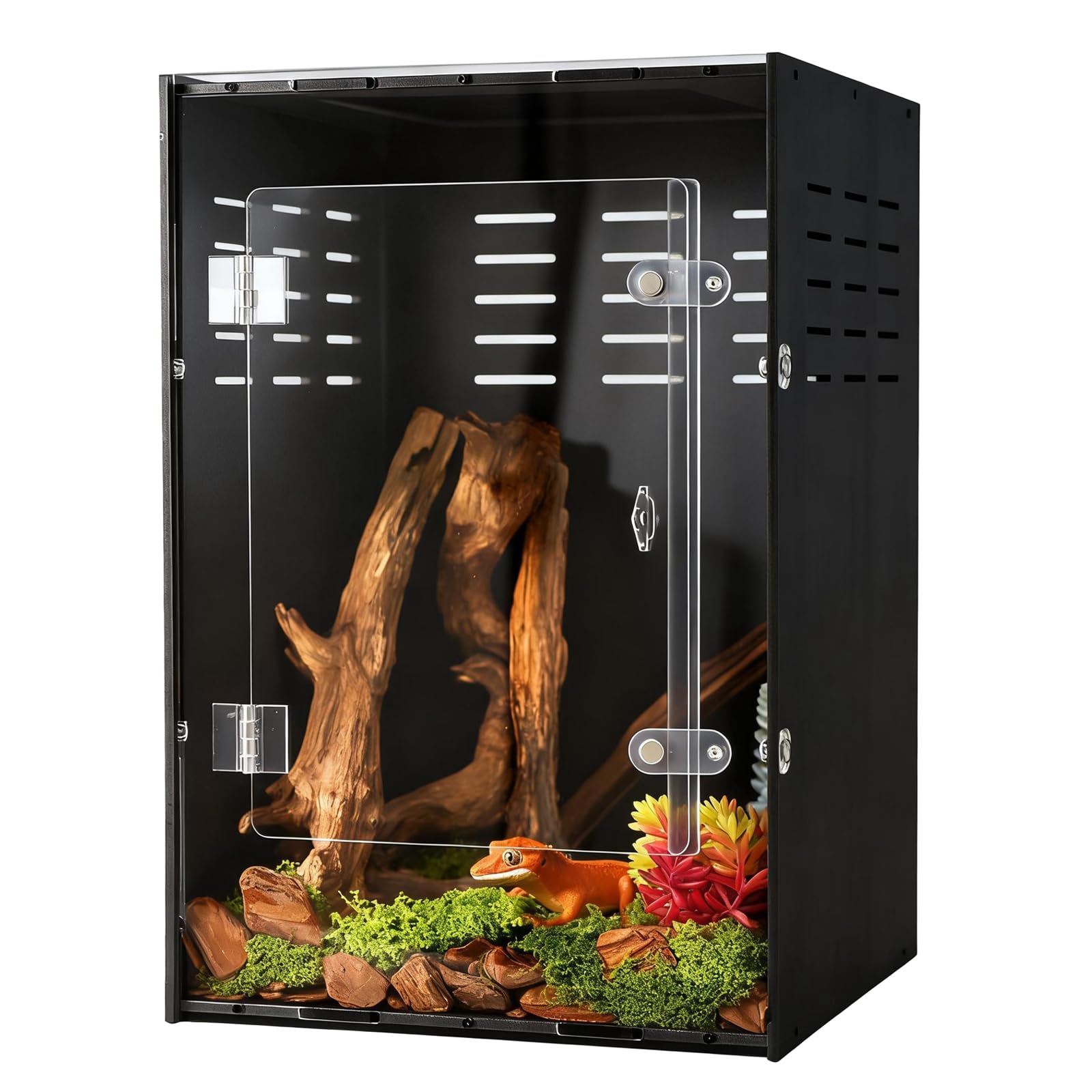Terrarium maiyuolg 10 galons: porte PVC avec ventilation, ambiance stable.