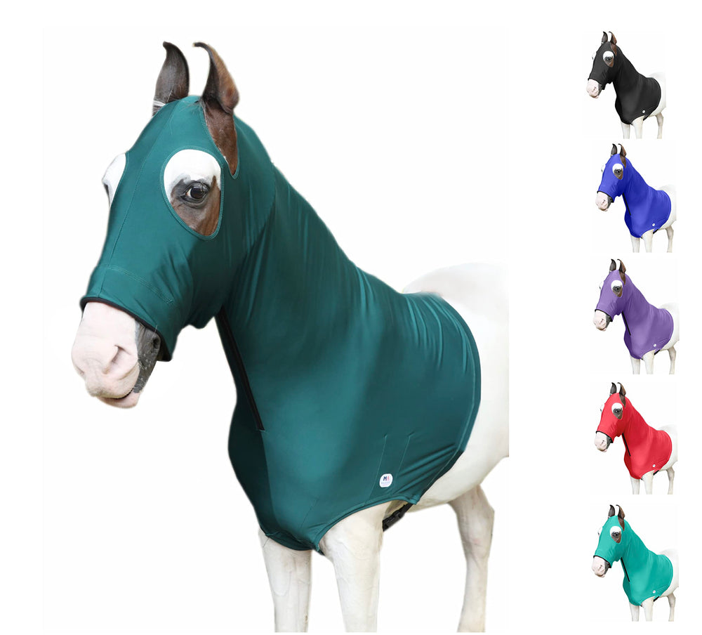 Capuche Majestic Ally elasthanne lourde douce pour cheval, chaleur et confort.