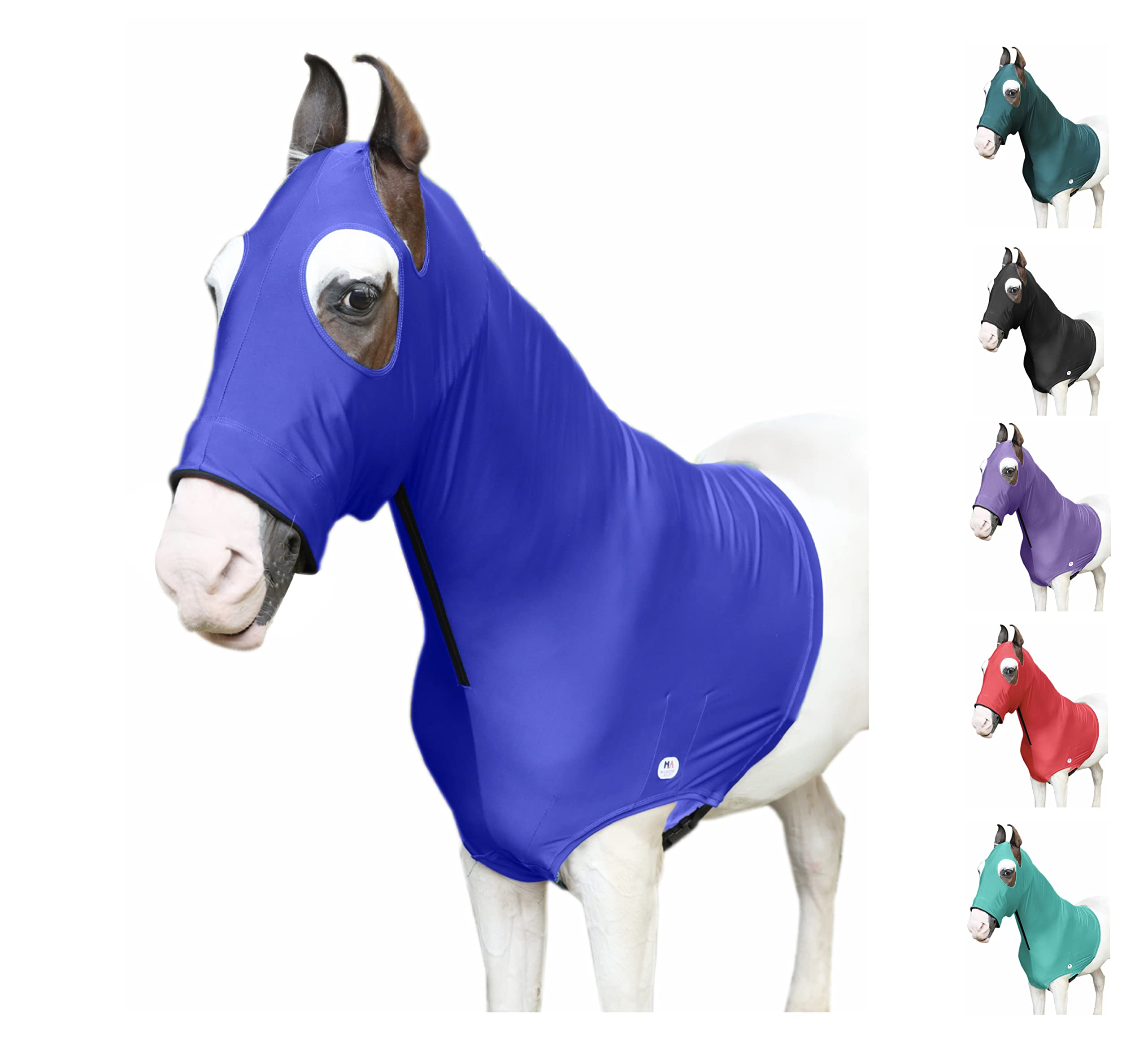 Majestic Ally capuche cheval bleu royal avant, confort doux et ajustement sûr.