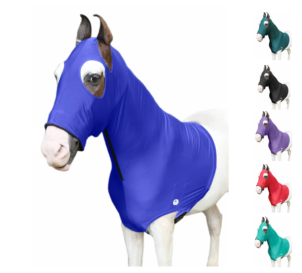 Majestic Ally capuche cheval bleu royal avant, confort doux et ajustement sûr.