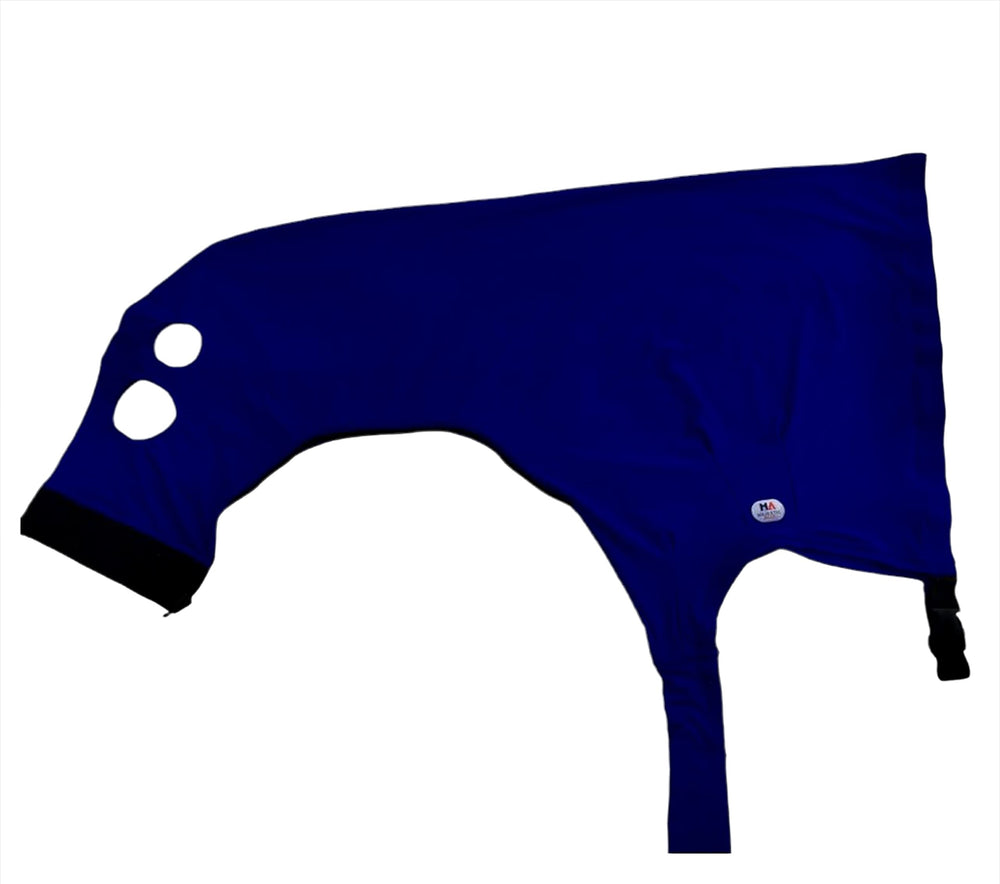Majestic Ally capuche cheval bleu royal bande ventre elastique, maintien confortable.