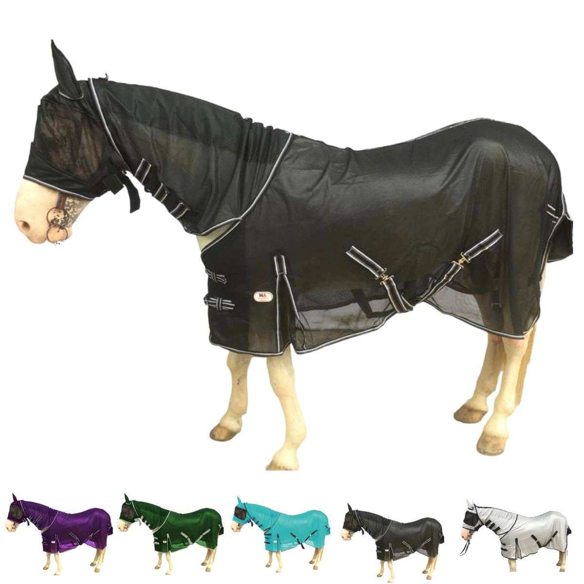 Majestic Ally couverture anti-mouches ensemble pour cheval, protection complète.