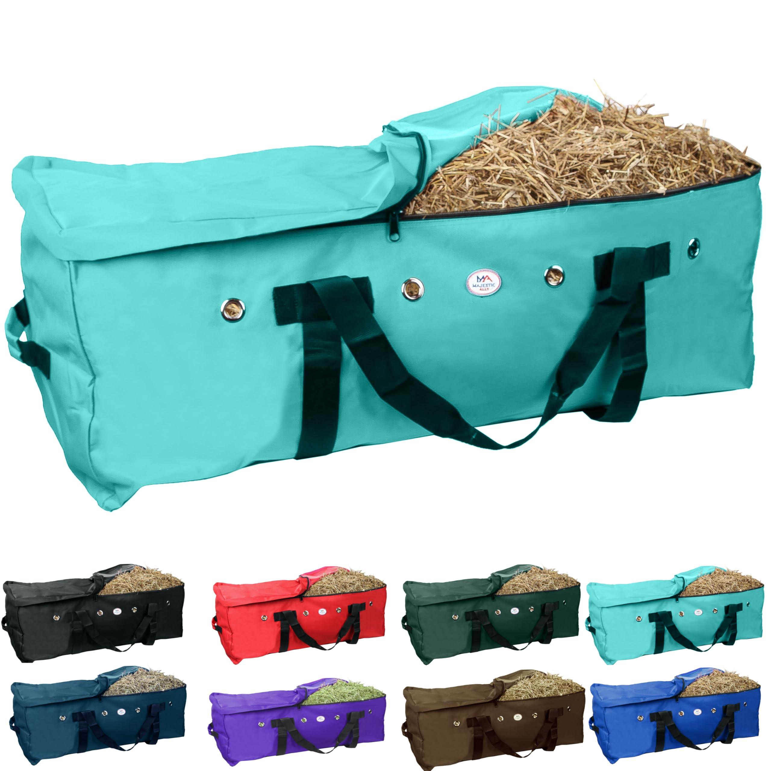 Majestic Ally sac foin turquoise – vue d'ensemble montrant grande capacité et rangement sûr.