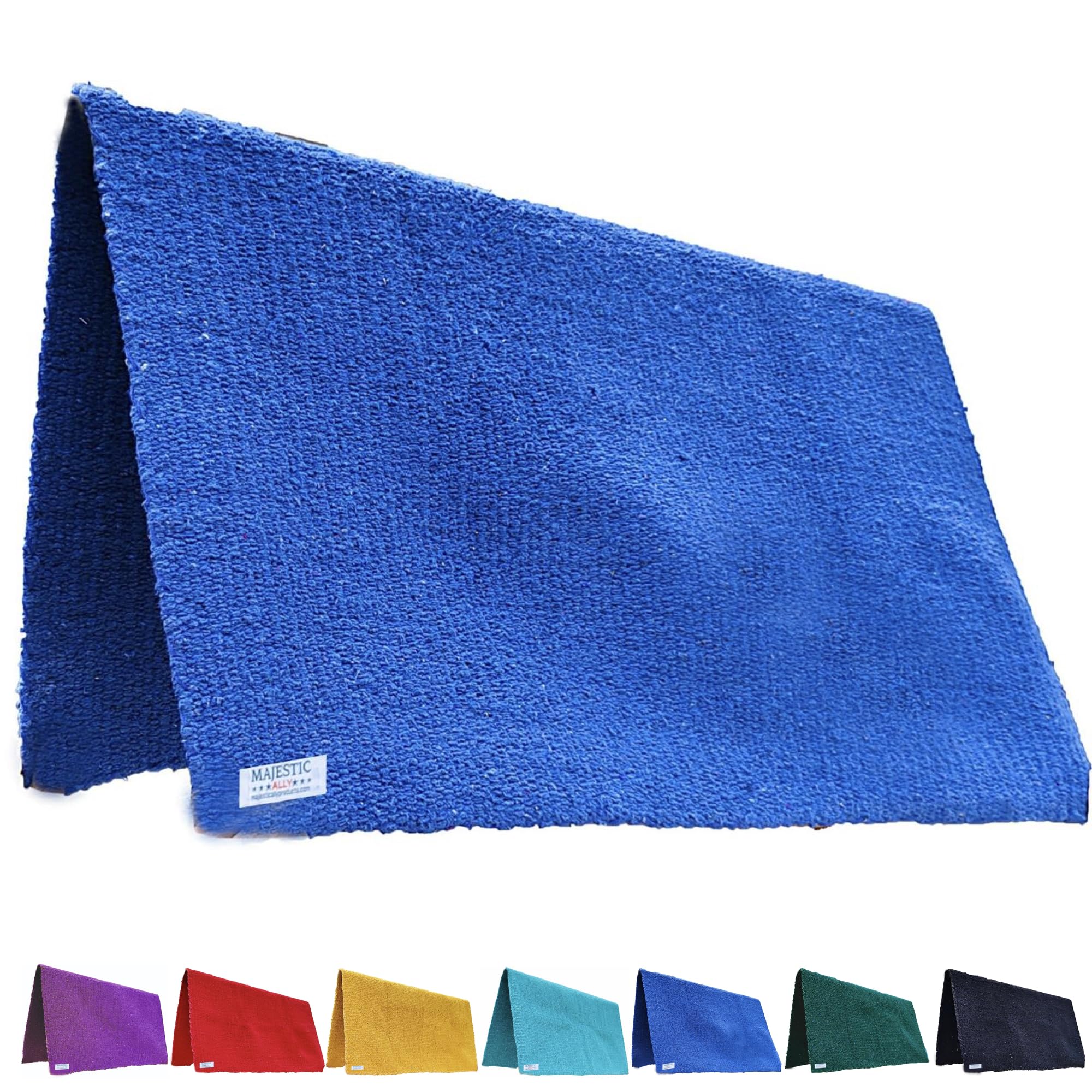 Majestic Ally tapis de selle bleu royal, design uni, confort et protection.