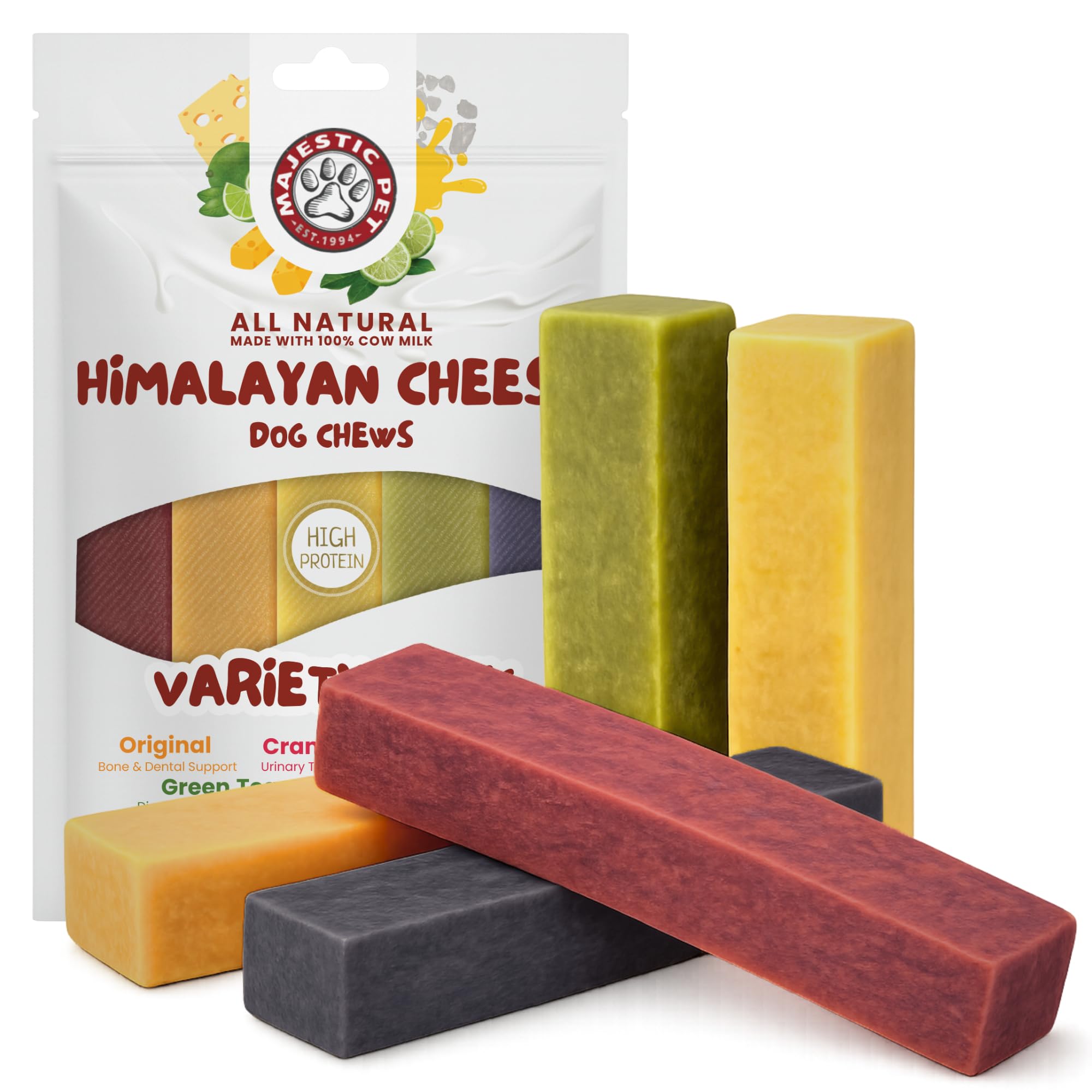 Majestic Pet – emballage clair des friandises Himalaya au fromage.