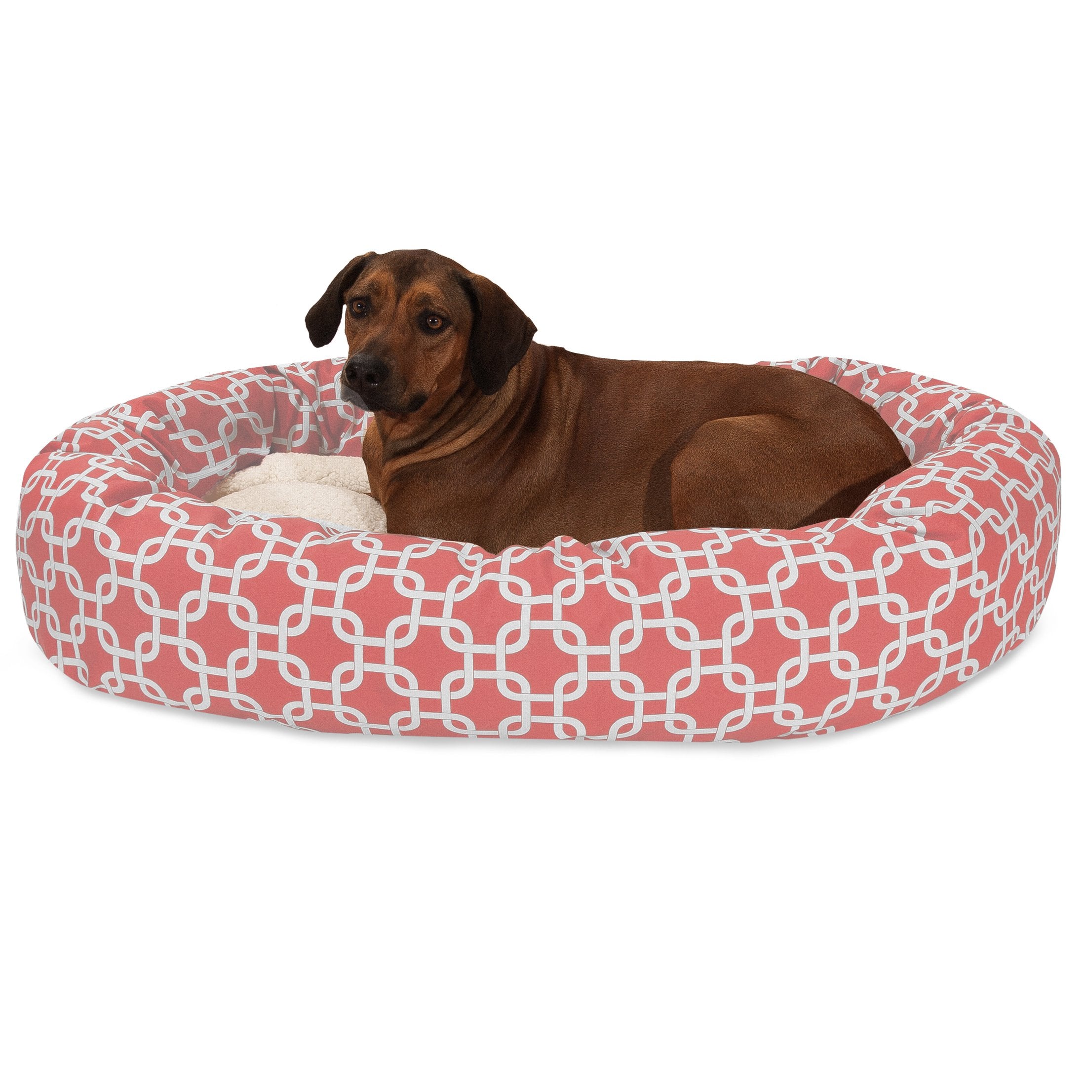 Lit bagel Majestic Pet de 52 pouces couleur corail avec centre sherpa pour le confort.