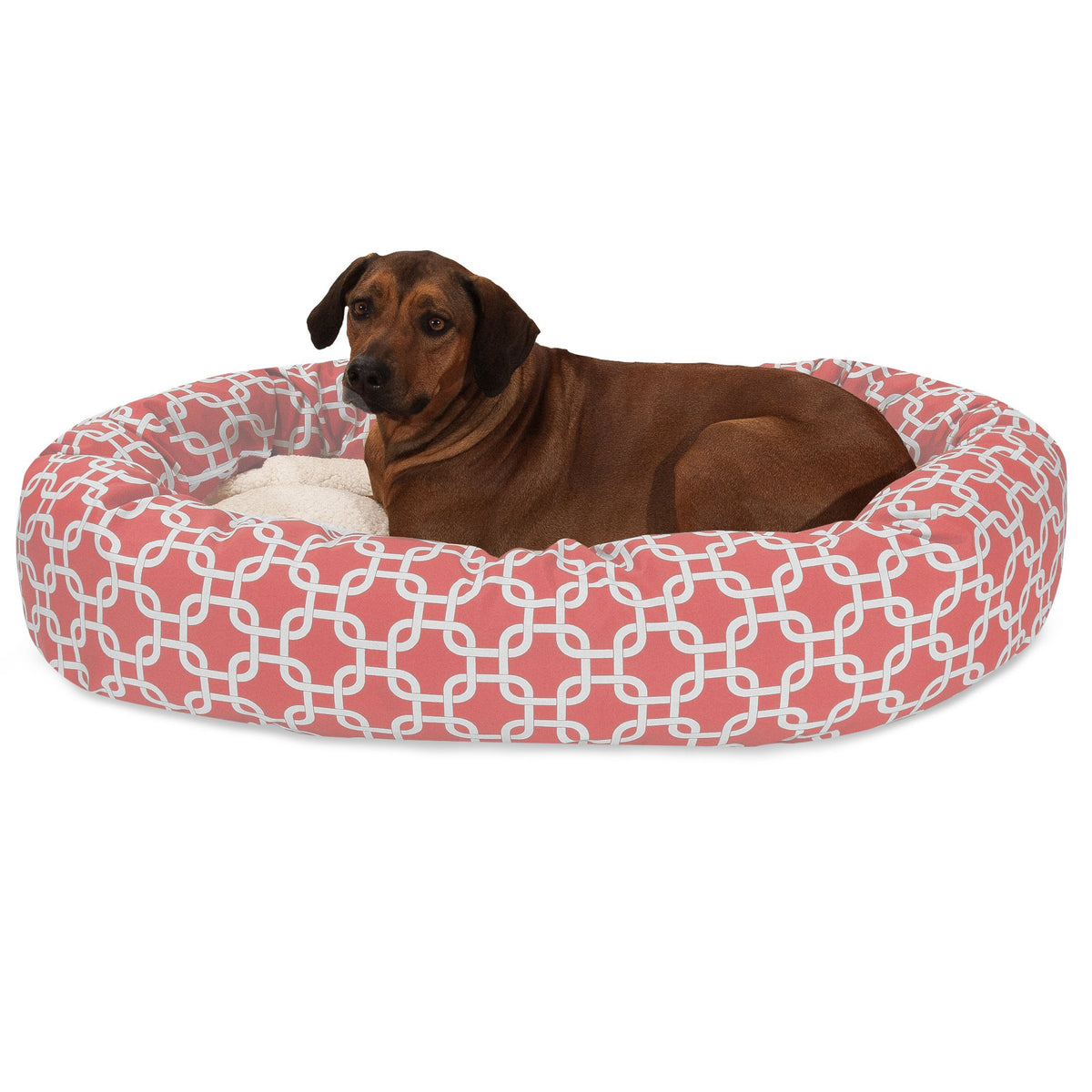 Lit bagel Majestic Pet de 52 pouces couleur corail avec centre sherpa pour le confort.