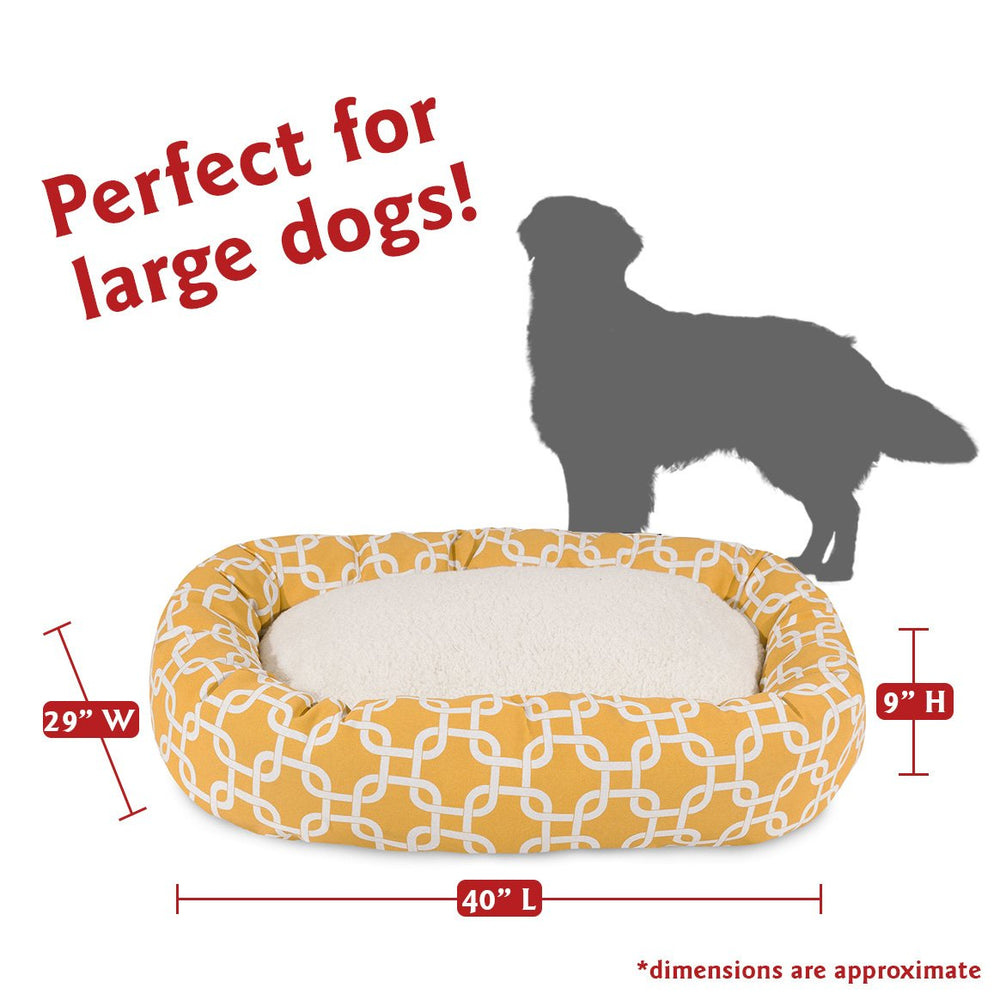 Coussin bolster Majestic Pet bagel Sherpa jaune pour soutien confortable.