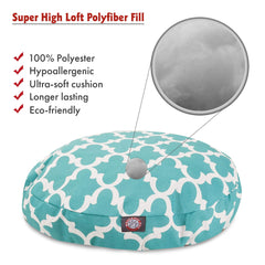 Base imperméable du lit Majestic Pet Teal Trellis prête pour l'extérieur.
