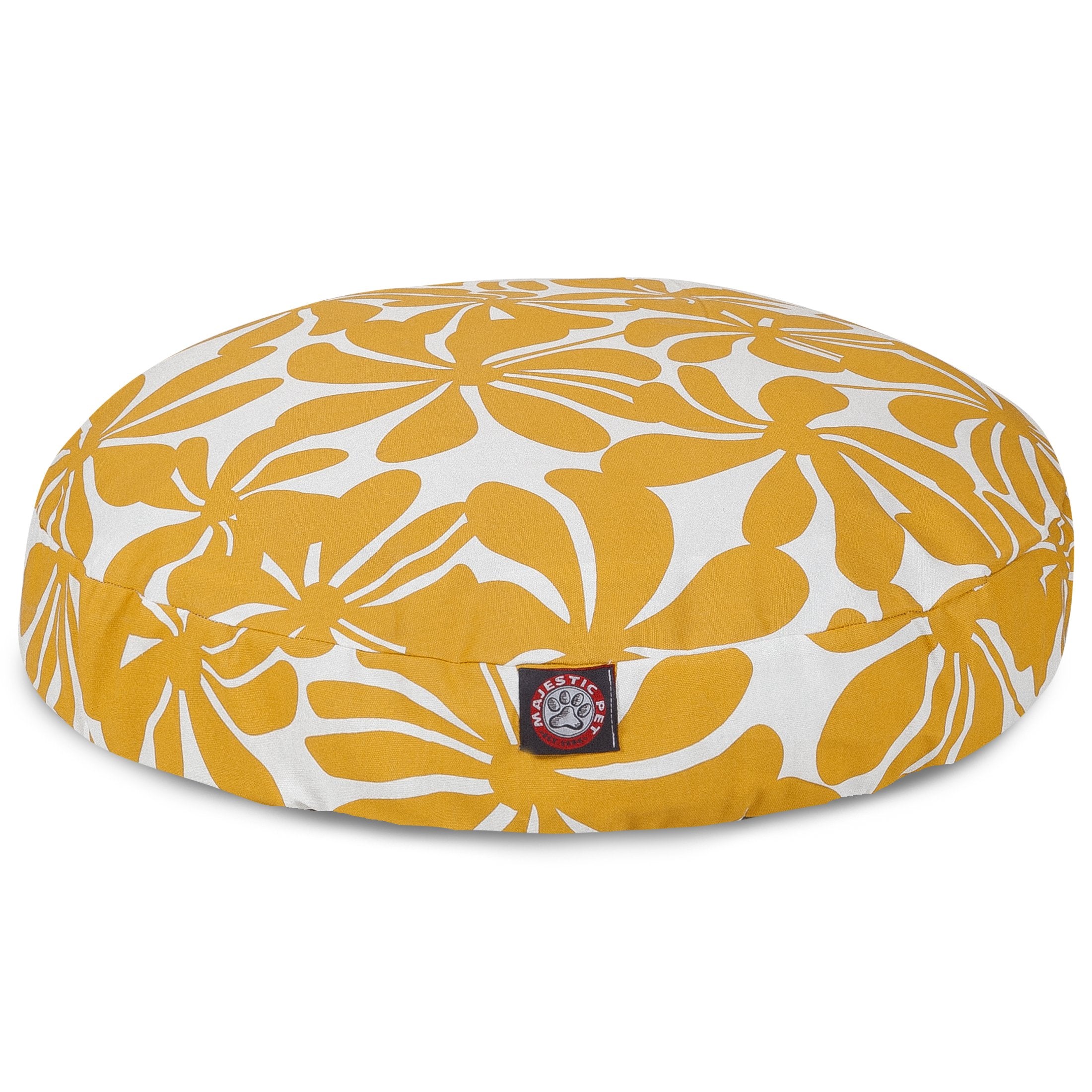 Lit rond jaune Majestic Pet pour intérieur et extérieur, confort chaleureux.