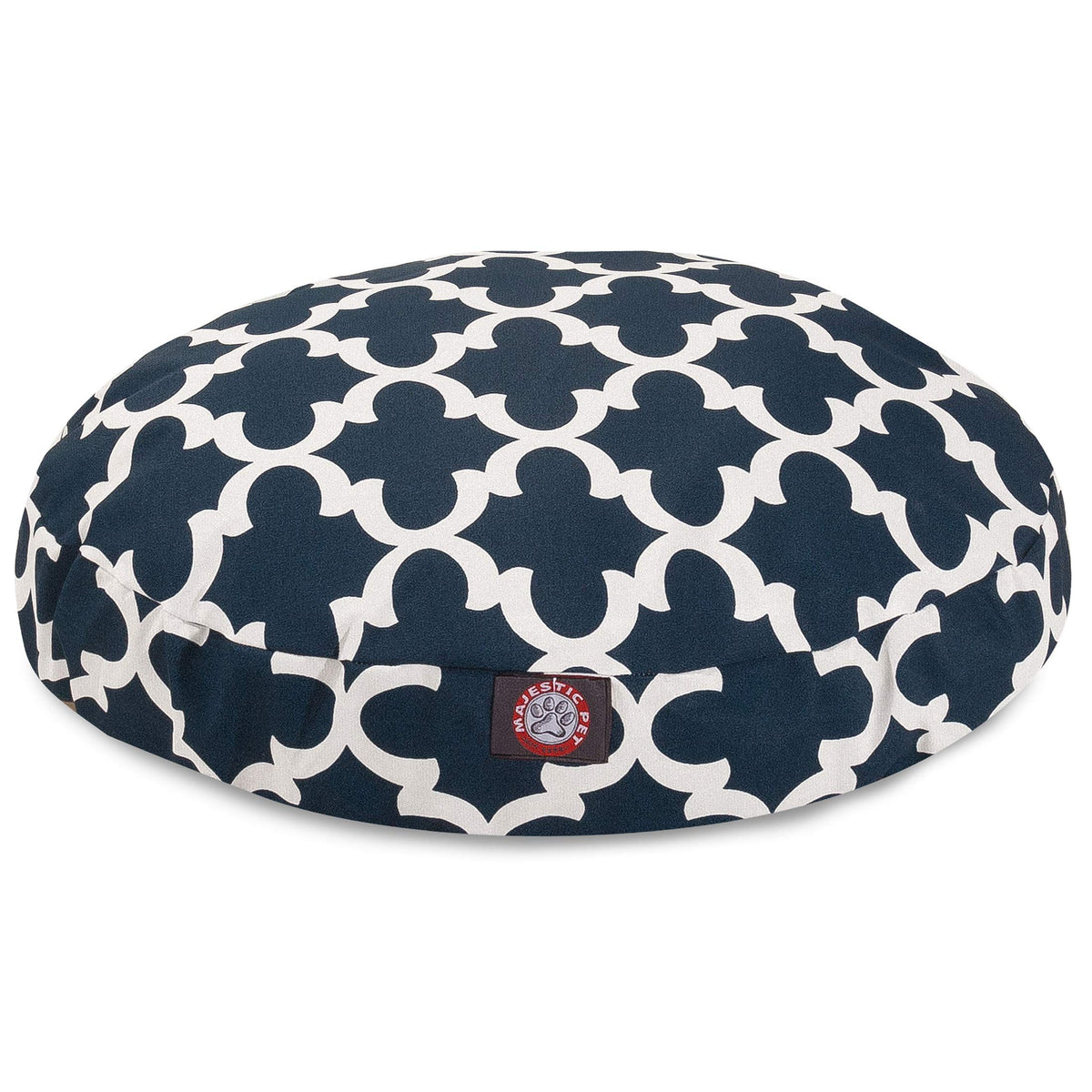 Lit rond Majestic Pet bleu marine treillis, idéal pour intérieur et extérieur.