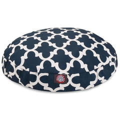 Lit rond Majestic Pet bleu marine treillis, idéal pour intérieur et extérieur.