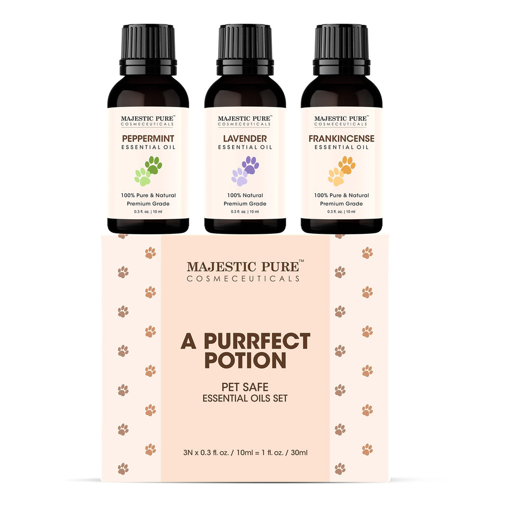 Majestic Pure lavande menthe poivree encens : trio d'huiles apaisantes pour animaux en diffusion.