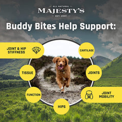 Wafers Majesty's Buddy Bites avec huile de coco, pour un pelage sain.