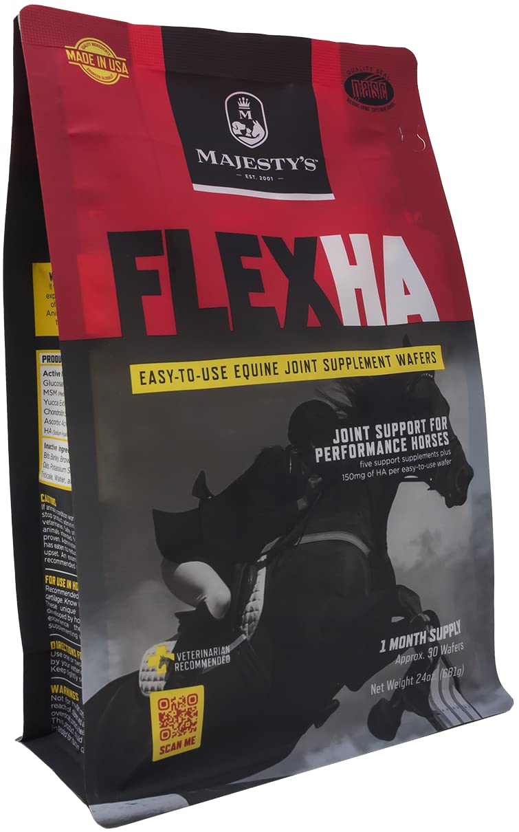 Majesty's FlexHA Gaufres dans l emballage, solution pratique pour l alimentation équine.