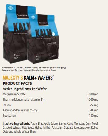 Majesty's Kalm Wafers – tableau des ingrédients: détails des composants.