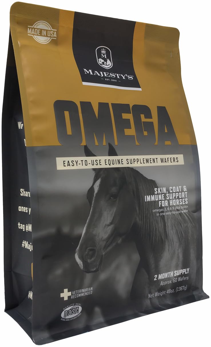 Emballage Majesty's Omega Wafers, pratique pour l’alimentation du cheval.