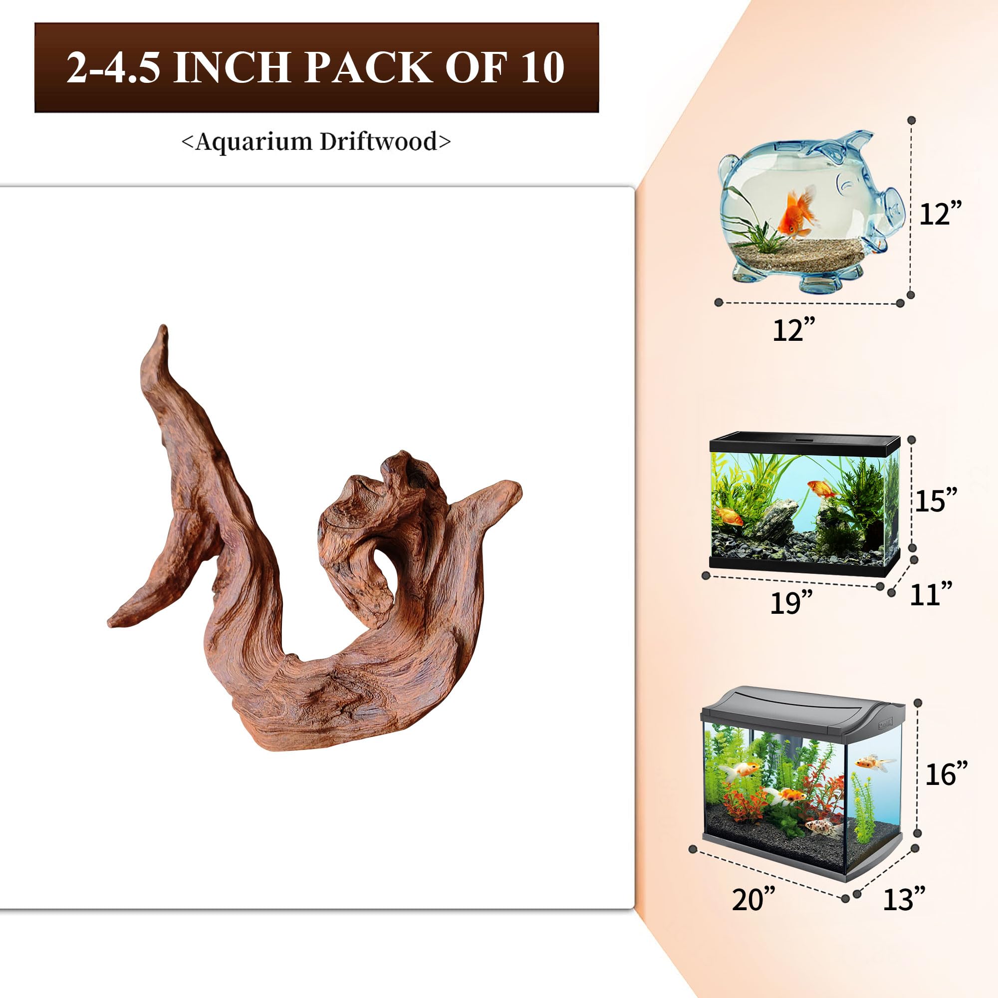 Majoywoo branche bois flotté 2-4,5 pouces adaptée à un bac d’environ 19 à 38 litres.