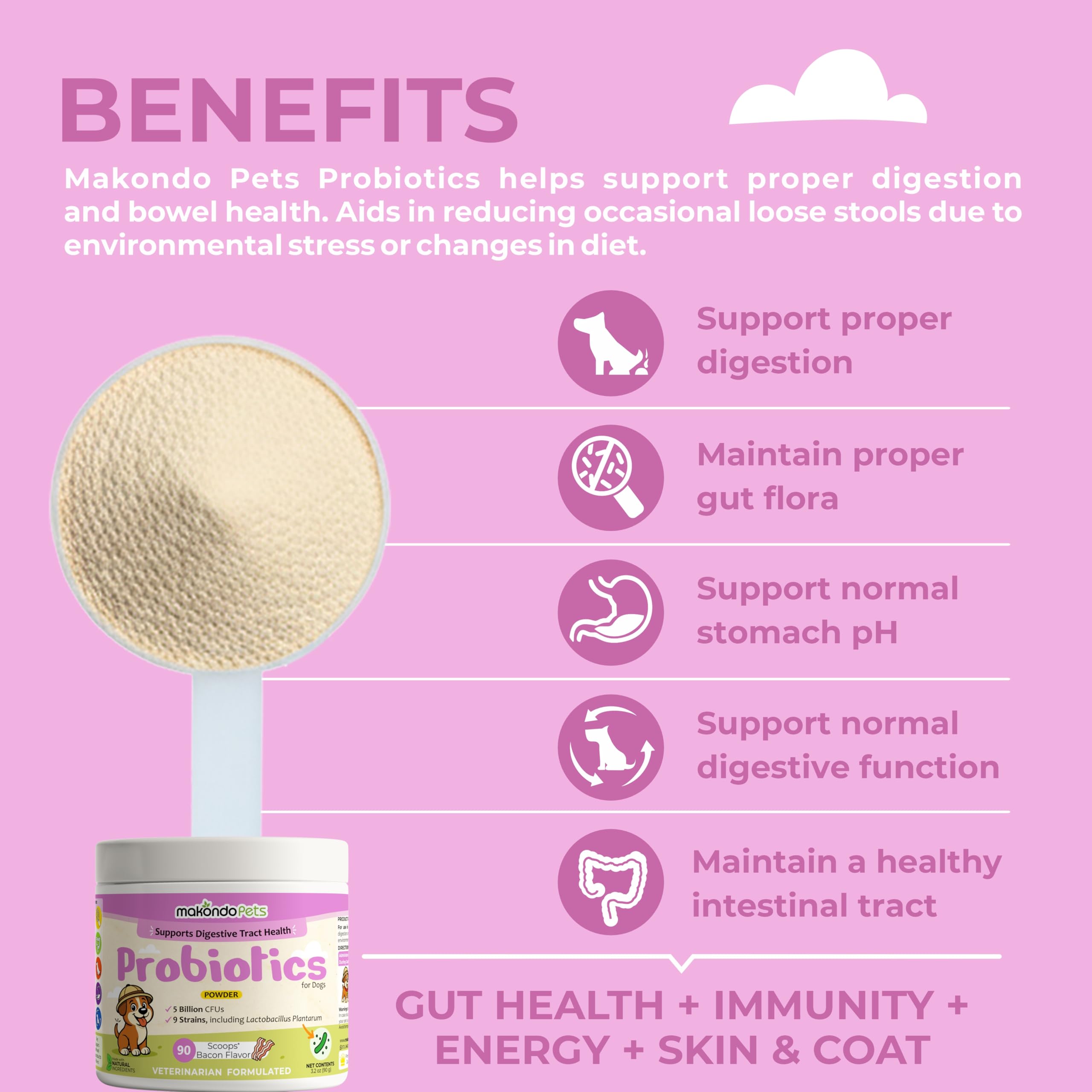 Makondo Pets Probiotiques Chiens - 9 souches pour une digestion équilibrée.