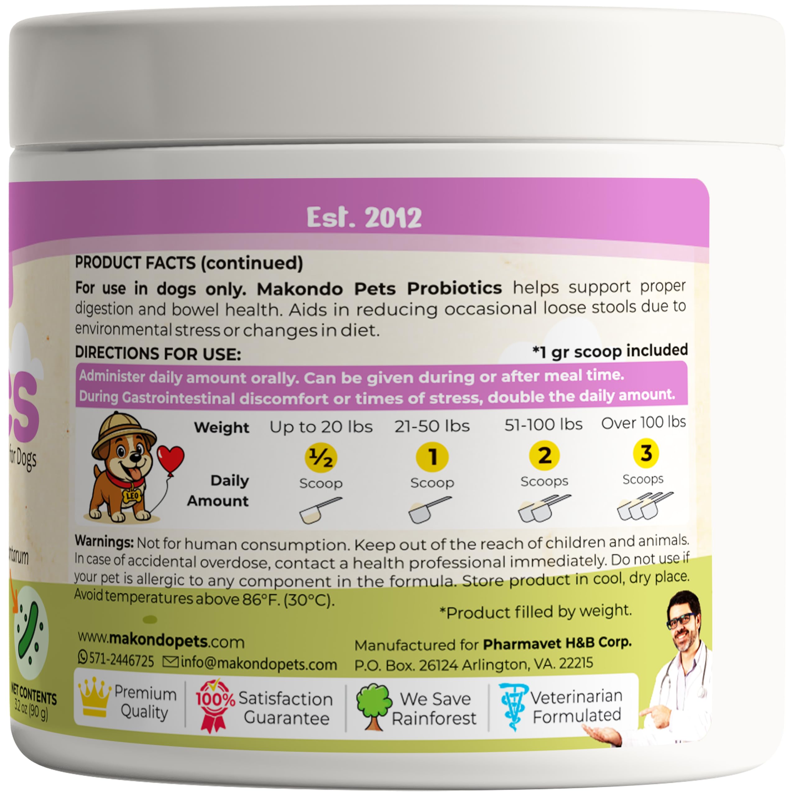 Makondo Pets Probiotiques Chiens - soutien digestif potentiel et bien-être général.