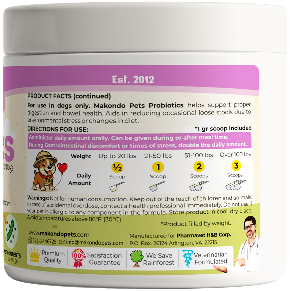 Makondo Pets Probiotiques Chiens - soutien digestif potentiel et bien-être général.