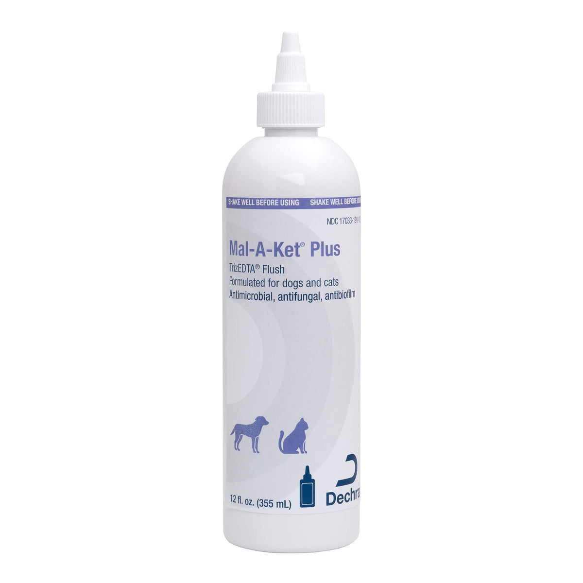 Mal-A-Ket Plus TrizEDTA Flush, bouteille pour chat et chien, soutient le soin des infections cutanées.