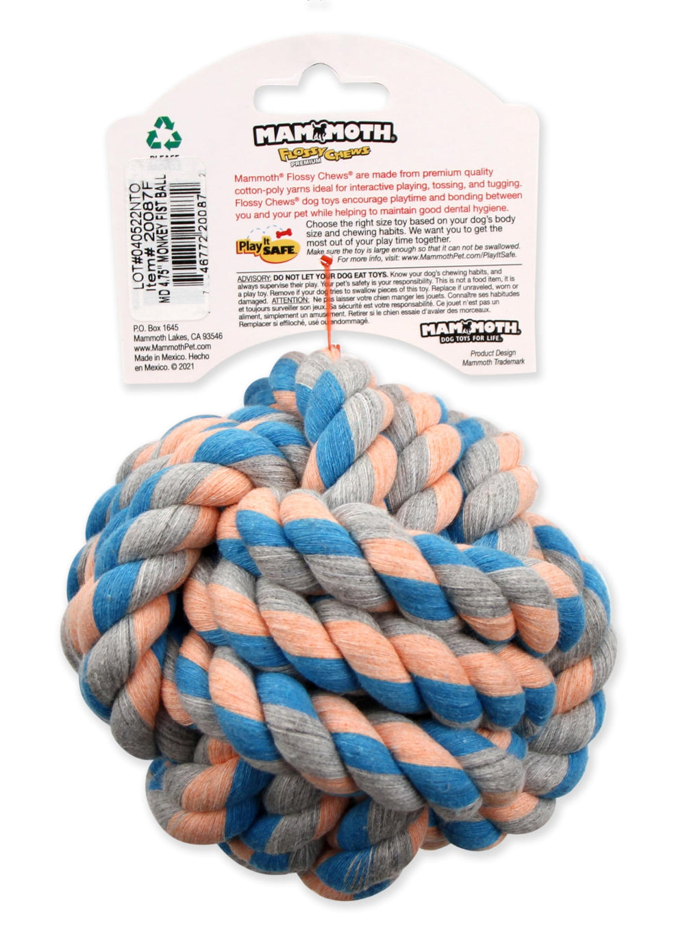 Jouet pour chien moyen Mammoth Flossy Chews, parfait pour sessions de mastication et jeu.