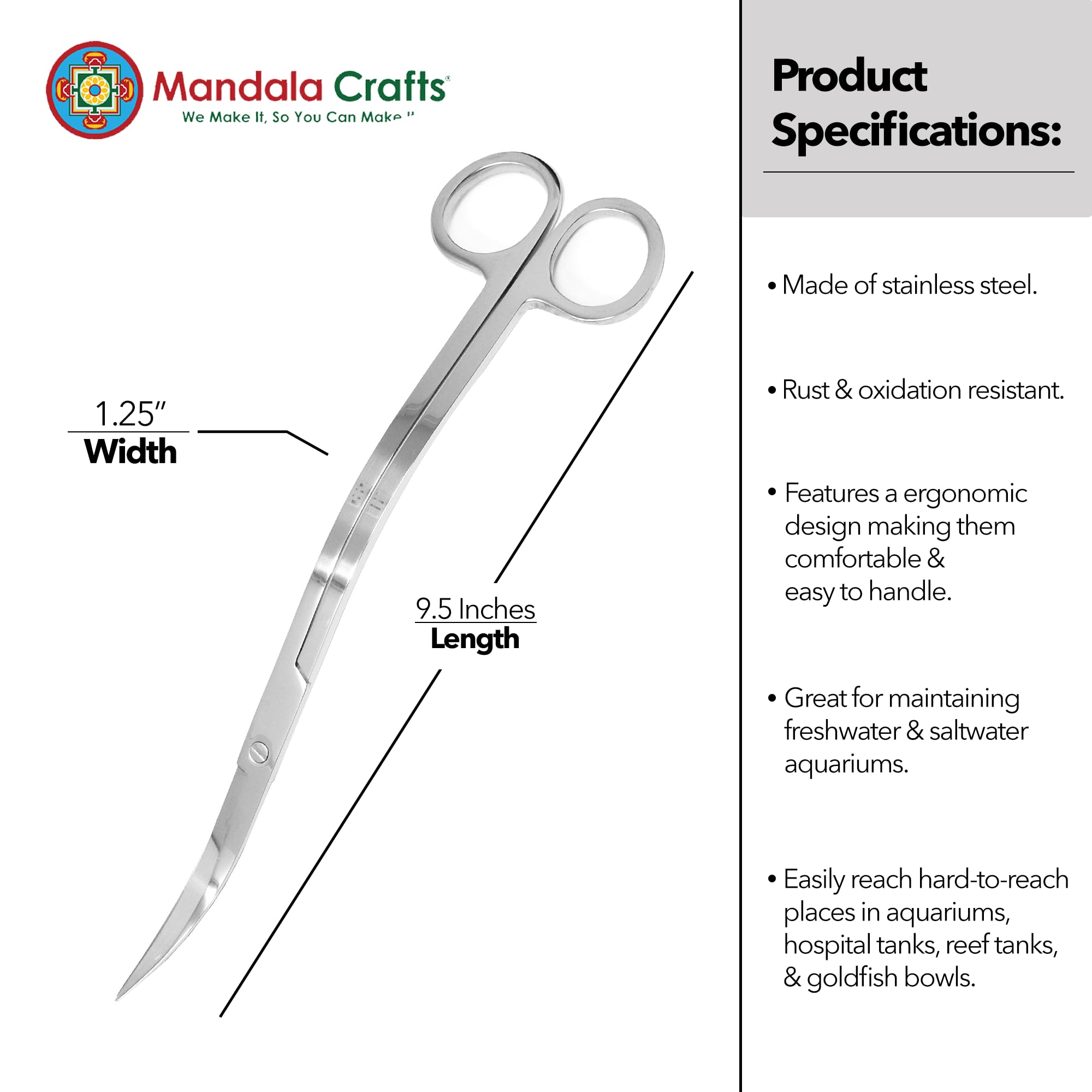 Mandala Crafts ciseaux aquascaping : poignée ergonomique pour un maniement confortable.