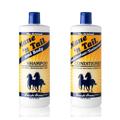 Mane 'n Tail: bouteille-shampoing montre texture riche et parfum pomme-fleur, démêlage facilité.